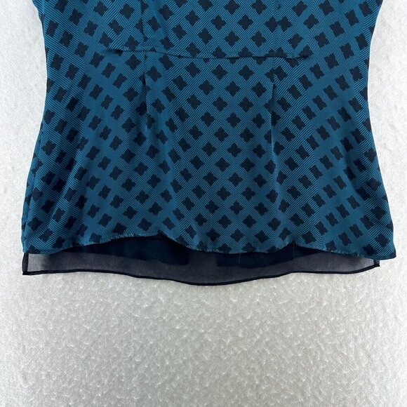Cabi Blouse Size M Foulard Top Diamond Print Layered Peplum Slit Back Blue - Picture 4 of 10